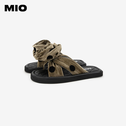 MIO米奥夏季拼色低跟拖鞋复古波点玫瑰舒软通勤一字拖女M243131221 商品图3