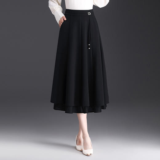 系带流苏春款后腰松紧中长款垂感修身显瘦半身裙MYX-2908 商品图1