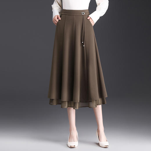 系带流苏春款后腰松紧中长款垂感修身显瘦半身裙MYX-2908 商品图0