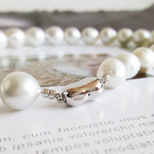 【天然正品】天然精品约11.8-15.1MM巴洛克澳白海水珍珠项链42CM 100324NJS02 商品图5