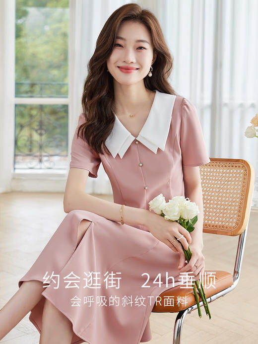 【专属特价】熙世界温柔风气质甜美浪漫双层领设计感开叉连衣裙女2025夏新款 商品图1