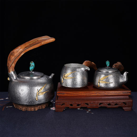 子佩集S999银+崖柏【竹香入梦】提梁壶小茶壶公道杯摆件套装【TG003】【TG005】【TG006】2403 商品图1