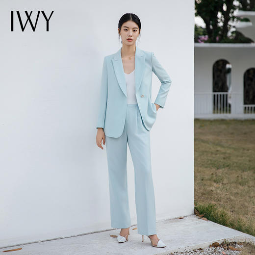 IWY/绿如蓝色宽松西服外套通勤休闲西装套装阔腿显瘦慵懒风职场高级服装C13516+P33516 商品图3