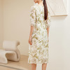 玳莎系带抽褶V领连衣裙2024年夏季新款显瘦印花五分袖中长款裙子  EB35201 商品缩略图3