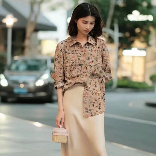 【à perles】复古花卉印花纯真丝衬衣和伞裙 飘逸大裙摆【7个工作日】 商品图2