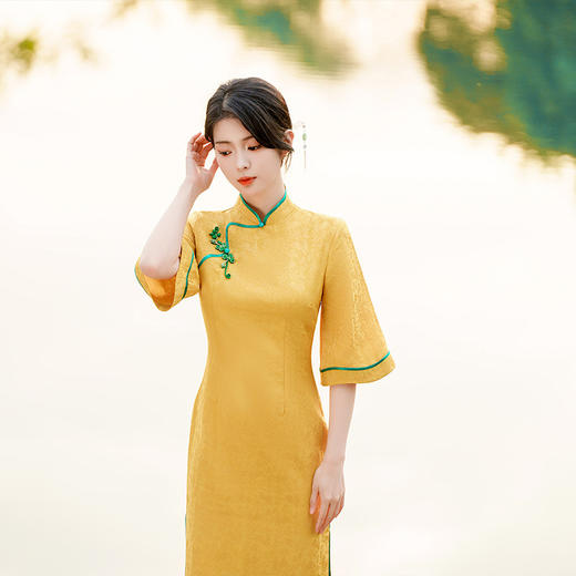 【金榜题名】锦丝提花双层气质高雅旗袍裙JLM1624 商品图0