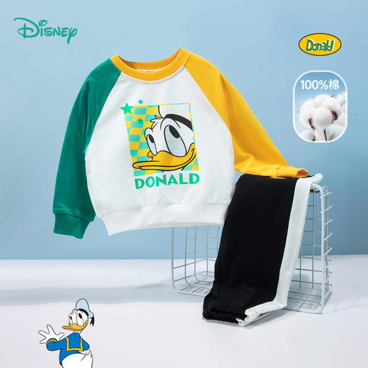 【唐老鸭印花撞色插肩袖】24春款男童套装运动休闲卫衣卫裤套装ZD1DT012 商品图1