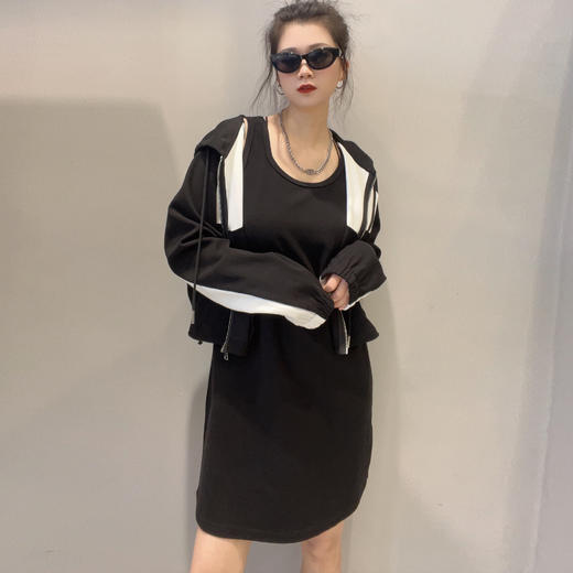 仓发1-1&GD拼色短款长袖外套搭无袖连衣裙套装40205（黑） 春季 401511032105 商品图1