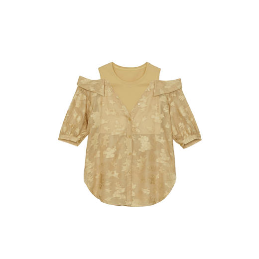 谜底假两件露肩衬衫分袖女2024年夏新品优雅中长款衬衫242MC0611 商品图4