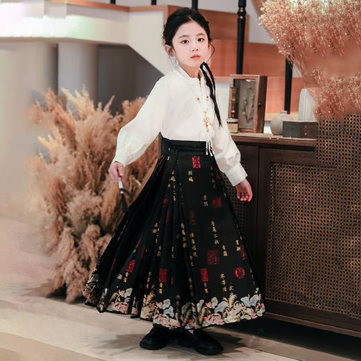 【渔舟唱晚马面裙】汉服女童2024龙年春秋新款小女孩古风唐装超仙中式马面裙演出 商品图1