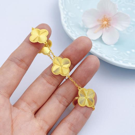 【限时克减150元】足金999.9 【精品】实心调节双面镭射车花四叶草手链五花手链（面宽约14.8mm，厚约0.9mm)(OSL00086-3)（预售产品下单后不退款不退货不换货不补差价） 商品图2