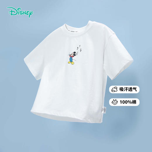 迪士尼纯棉吸汗透气24夏款米奇印花小白T男童短袖T恤夏儿童t恤ZD2DS016 商品图0
