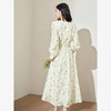 西遇法式收腰V领连衣裙女新款气质碎花氛围感褶皱长袖裙D0540325 商品缩略图4