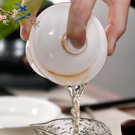 成艺/隐雕蝴蝶迷你2号三才盖碗组茶杯小套装陶瓷功夫茶具防烫介杯礼盒装 商品图3