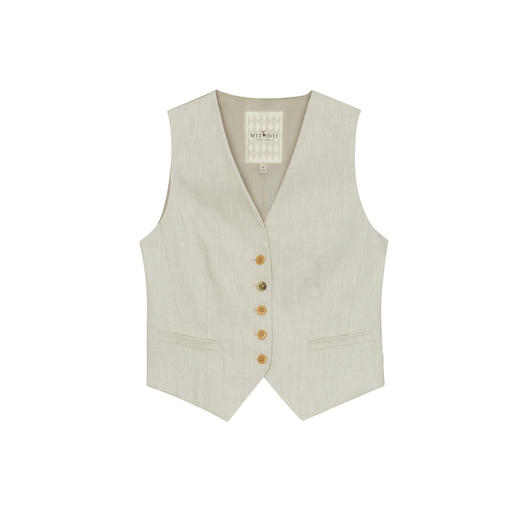 谜底短款马甲女士2024年夏新品复古风V领无袖上衣配丝巾242MM0552 商品图4