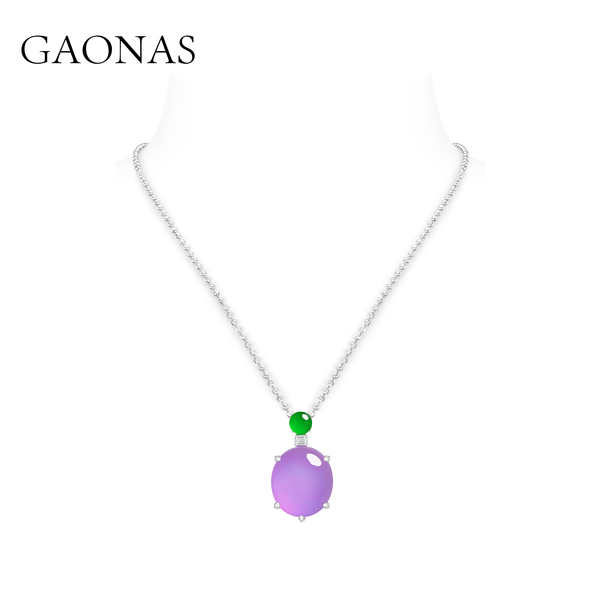 GAONAS 坠链均925银合成锆石 紫气东来紫小蛋形项链（仿真）10387XPR