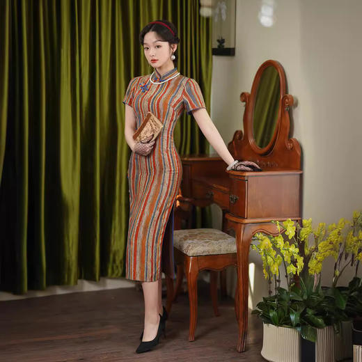 改良旗袍中老年气质优雅轻薄日常修身显瘦显白XL24108 商品图1