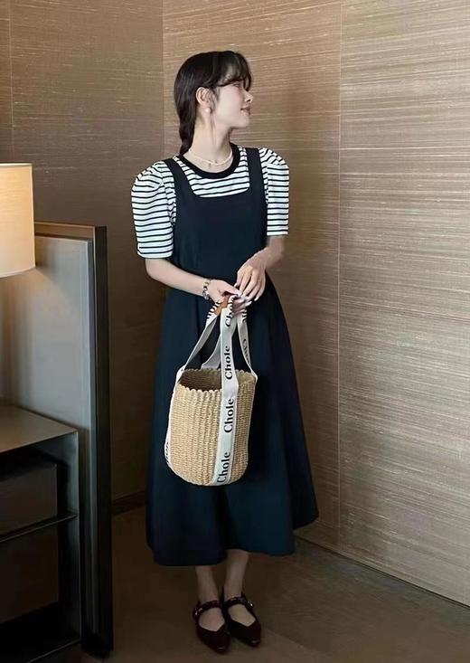 【H商品推广】条纹T恤背带裙两件套 商品图1