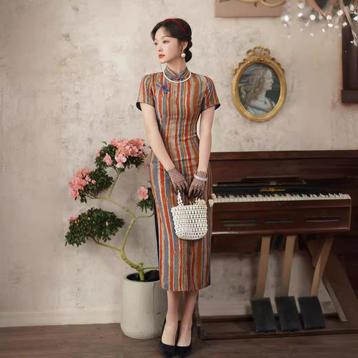 改良旗袍中老年气质优雅轻薄日常修身显瘦显白XL24108 商品图4