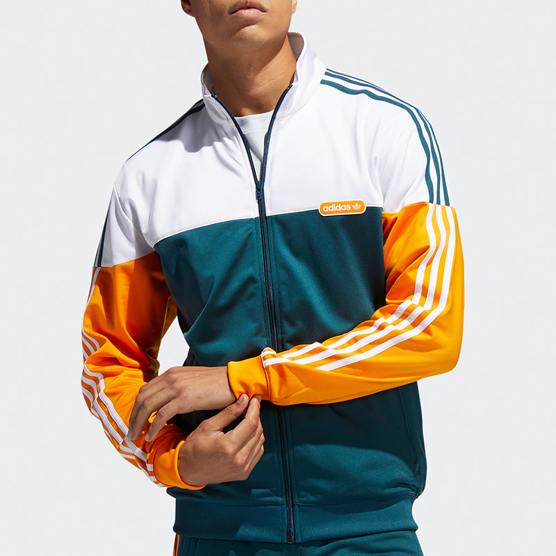 （YY）adidas/阿迪达斯  三叶草男时尚新款运动三条纹撞色拼接夹克外套 GN8618