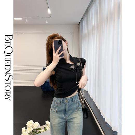 BeQueenStory【倾颜古韵】新中式气质立领重工艺绣花盘扣小飞袖上衣 商品图2