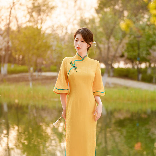 【金榜题名】锦丝提花双层气质高雅旗袍裙JLM1624 商品图2