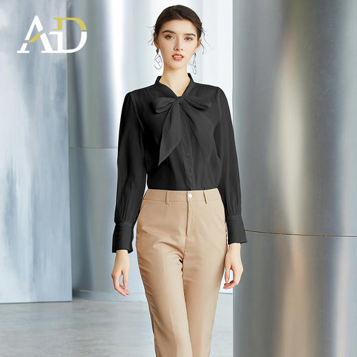 秒99元！春季时尚名媛长袖薄款香槟色衬衫气质女神蝴蝶结系带衬衣 商品图7