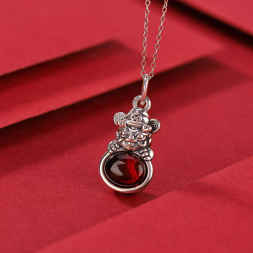 S999足银血珀复古做旧龙财神福字项链CW 商品图0