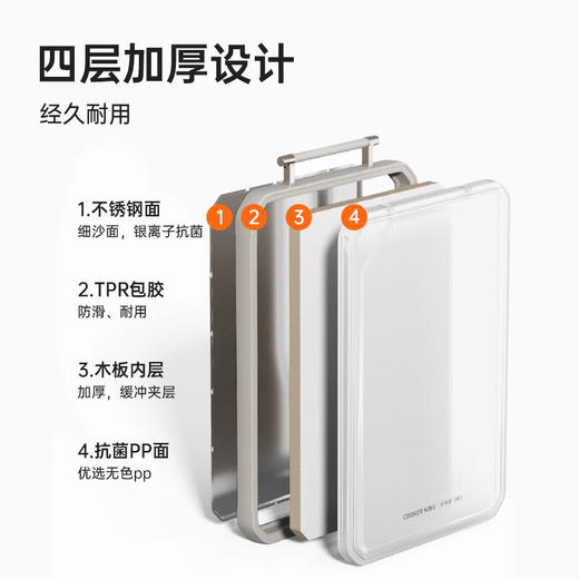 炊大皇  六角双面不锈钢抗菌菜板38*27*2.4cm 商品图3