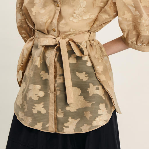 谜底假两件露肩衬衫分袖女2024年夏新品优雅中长款衬衫242MC0611 商品图3