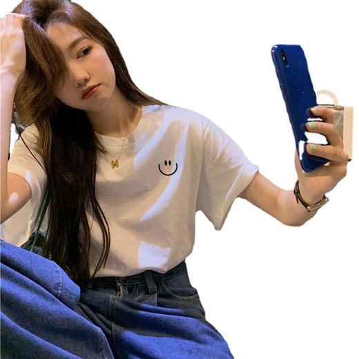 【捡漏！59.9两件任选】宽松白色T恤女装纯棉短袖夏季甜美港风chic复古印花半袖正肩上衣-QQ 商品图4