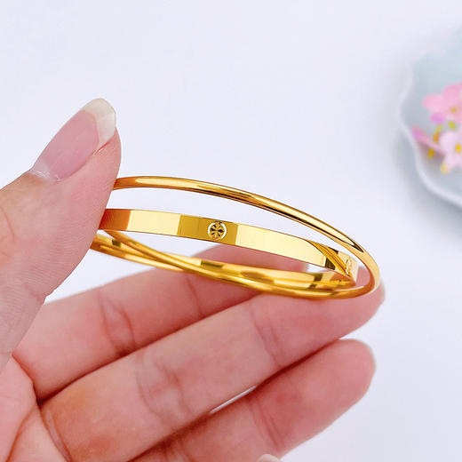 【限时克减150元】足金999.9 【精品】实心固口双环手镯光圈镜面金螺丝纹手镯米字纹手镯(AISZ00532)（预售产品下单后不退款不退货不换货不补差价） 商品图2