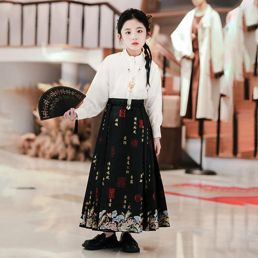 【渔舟唱晚马面裙】汉服女童2024龙年春秋新款小女孩古风唐装超仙中式马面裙演出 商品图2