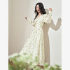 西遇法式收腰V领连衣裙女新款气质碎花氛围感褶皱长袖裙D0540325 商品缩略图3