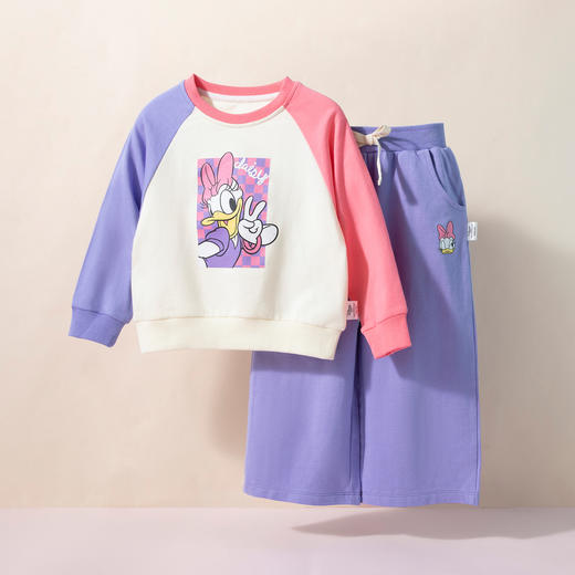 迪士尼24春款女童套装插肩袖套装运动休闲卫衣卫裤两件套 商品图4