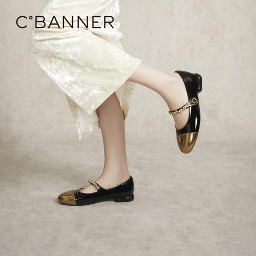 千百度时尚拼接玛丽珍鞋女春季小香风晚晚鞋单鞋A24180904 商品图4