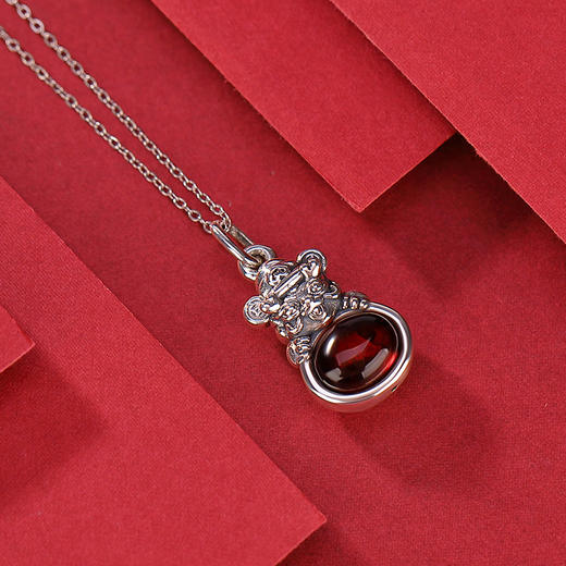 S999足银血珀复古做旧龙财神福字项链CW 商品图2