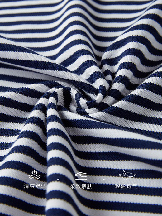 【专属特价】熙世界海魂风条纹T恤女短袖2025夏款减龄猫咪刺绣圆领体恤上衣 商品图3