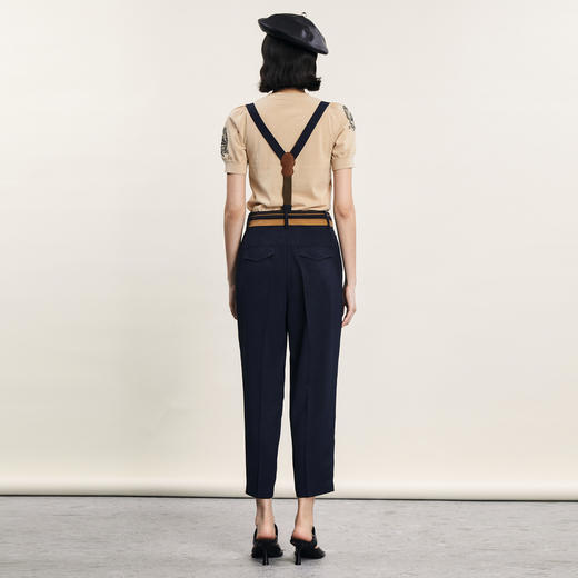 谜底背带裤女士2024夏季新品复古文艺风休闲宽松九分裤242MK0673 商品图2