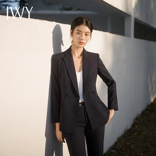 IWY/春季ol藏青色西装套装长袖高级感西服宽松两件套微喇裤装C14210+P34210 商品图3