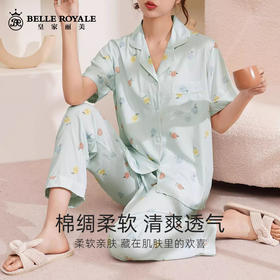 睡衣女款春秋季短袖棉质卡通棉绸宽松家居服女士春款套装JJT9166