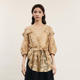 谜底假两件露肩衬衫分袖女2024年夏新品优雅中长款衬衫242MC0611