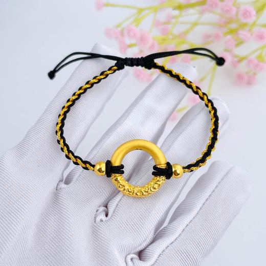 【限时7.5折】【定价黄金】足金 #热卖 #悟空 3D硬金祥云悟空金箍棒平安扣黑绳调节成品手串(AA3DSC00401)（特殊产品下单后不退款不退货不换货不补差价） 商品图2