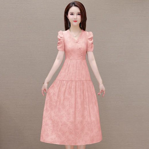 QYM-6416国风复古连衣裙2024年夏季新款气质女装中长款印花裙子 商品图0