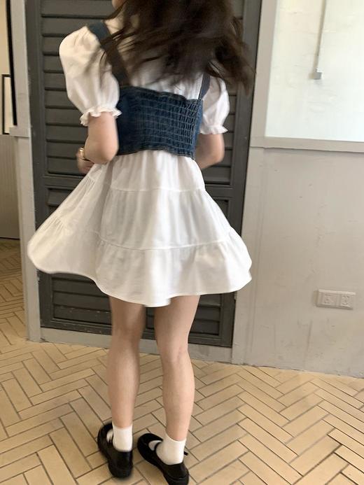 【G商品推广】夏季甜辣风牛仔吊带泡泡袖衬衣套装 商品图9