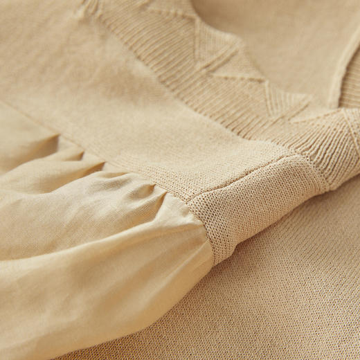 谜底套头针织衫短袖女2024夏季新品时髦拼接泡泡袖上衣242MZ0898 商品图3