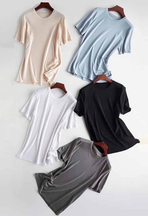 8A级150S桑蚕丝面料  铜氨醋酸冰皮圆领男士T恤 商品图1