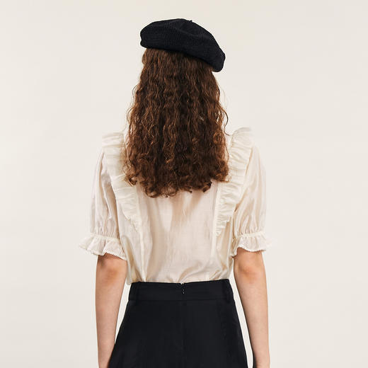 谜底绣花上衣短袖女2024年夏新品复古宫廷风木耳边衬衣242MS0603 商品图2