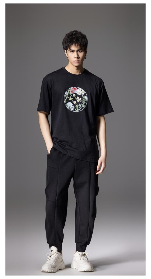 PINLI品立新中式2024夏季新款熊猫烫钻短袖T恤男士中国风休闲上衣BG242111023 商品图7