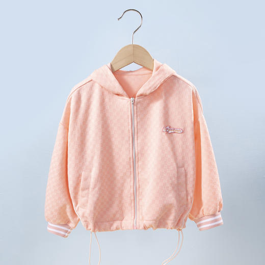 【商城同款】迪士尼2024春季新款女童连帽卫衣时尚百搭开衫中大童格纹舒适外套231DS0921 商品图1